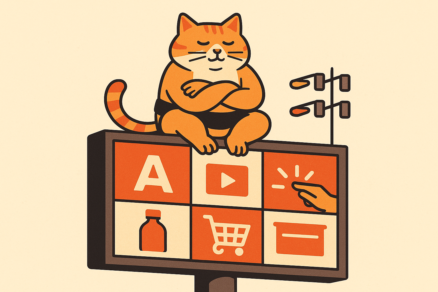 The Sumo Cat on a digital billboard, representing AI-driven advertising.