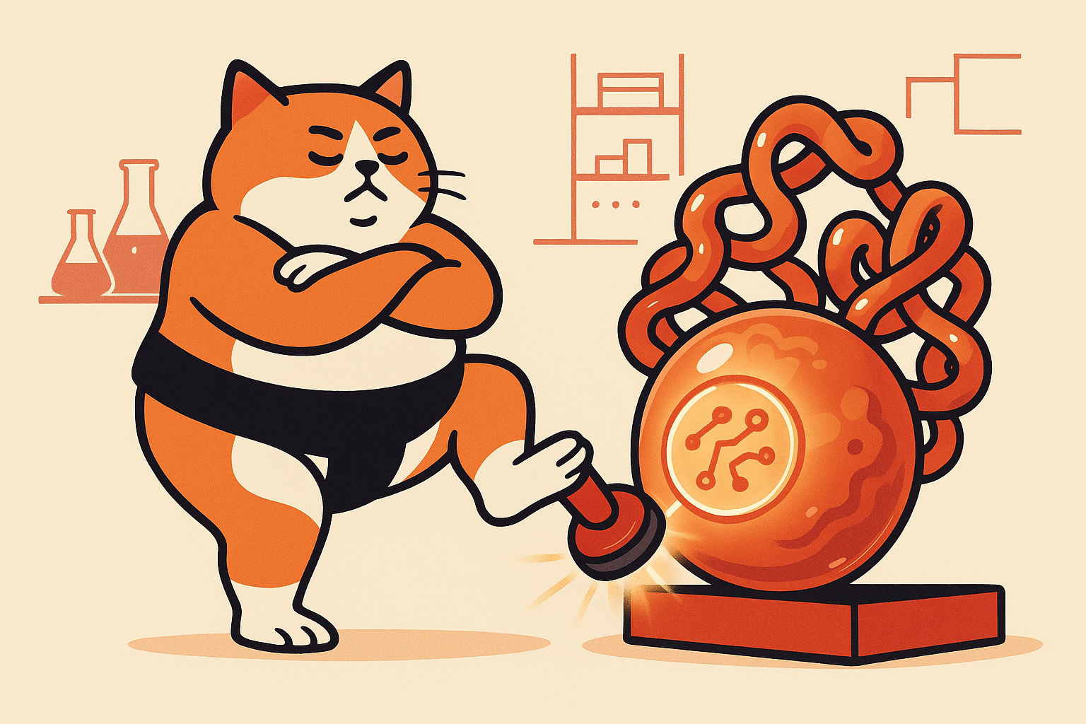 The sumo cat applying a watermark to a protein in a lab.