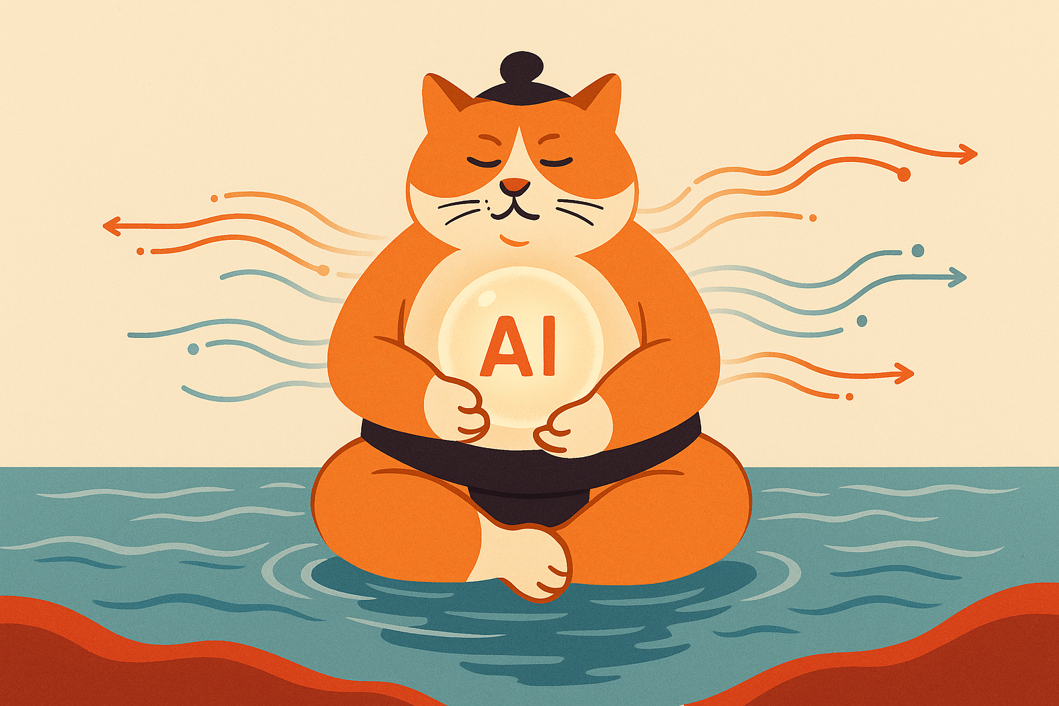 The sumo cat holding an orb on the ocean, symbolizing the Orca AI model.